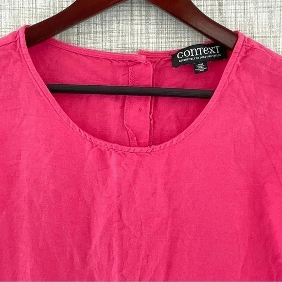 Context Linen Round neck Pink 1/4 button back Short Sleeve Ruffle Blouse 8216/6 - Picture 3 of 9